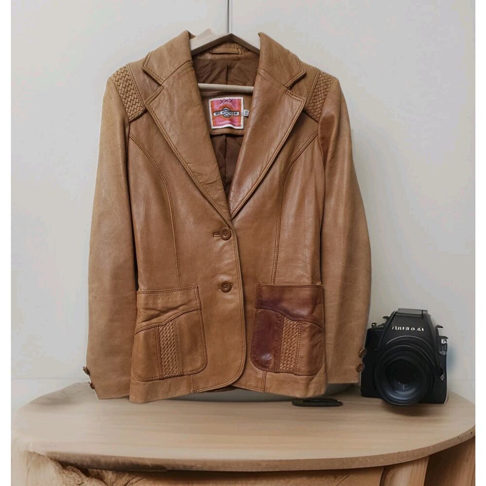 Vtg 60s 70s Ms Pioneer Brown Leather Jacket Festival Western Sz 10